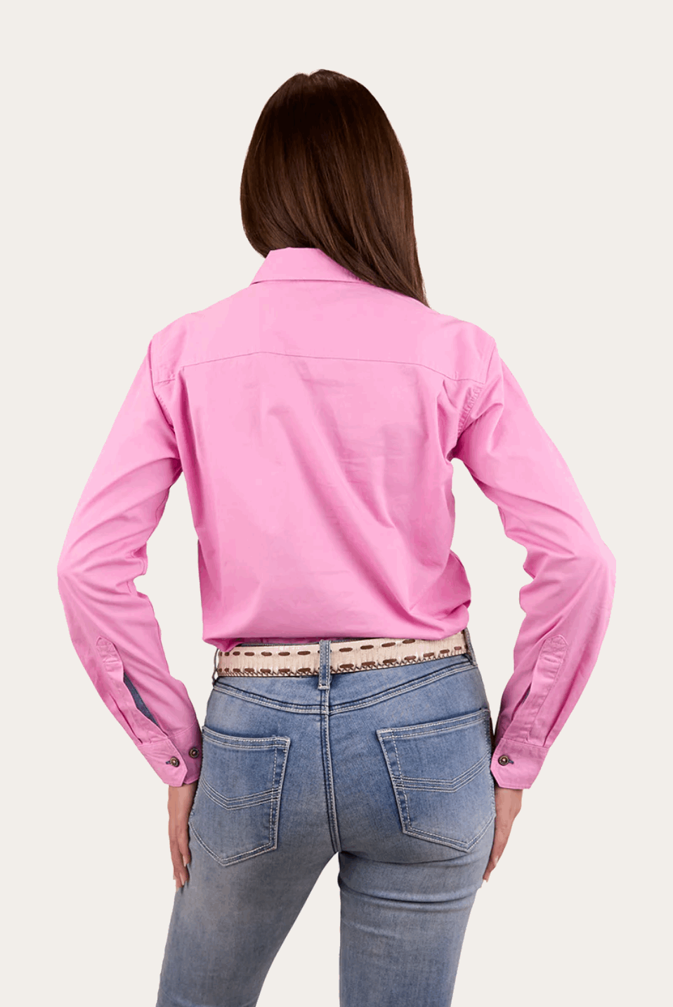 Ringers Western: Ladies 100% Cotton Pentecost 1/2 Button Work Shirt in Pink - Texas Western New Zealand