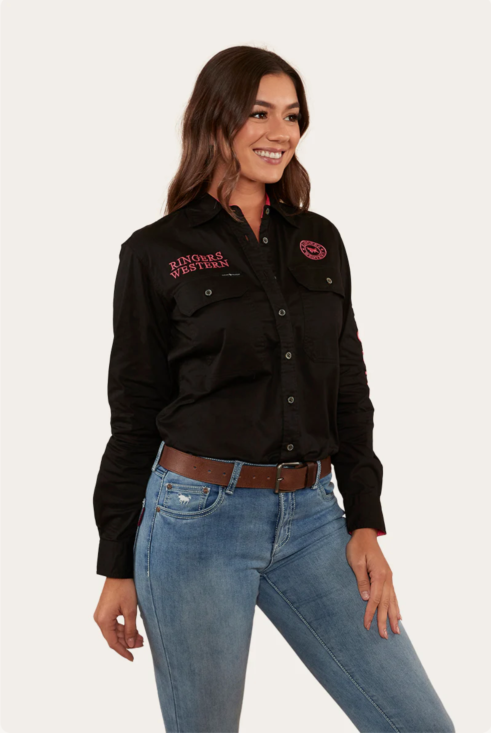 Ringers Western: Woman's Jillaroo Work Shirt - Melon