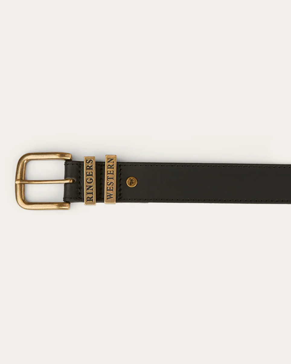 Black belt with gold buckle on a white background