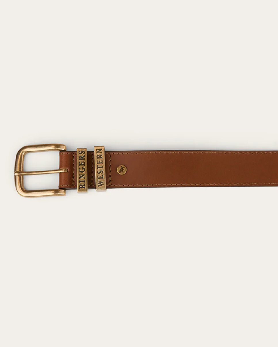 Brown belt with gold buckle on a white background