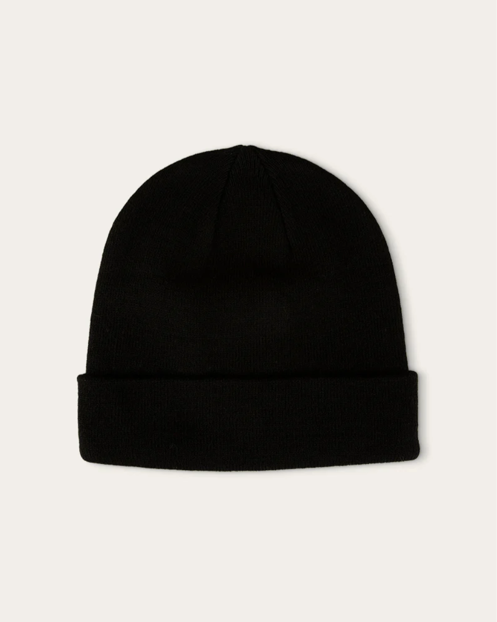 Black beanie on a light gray background