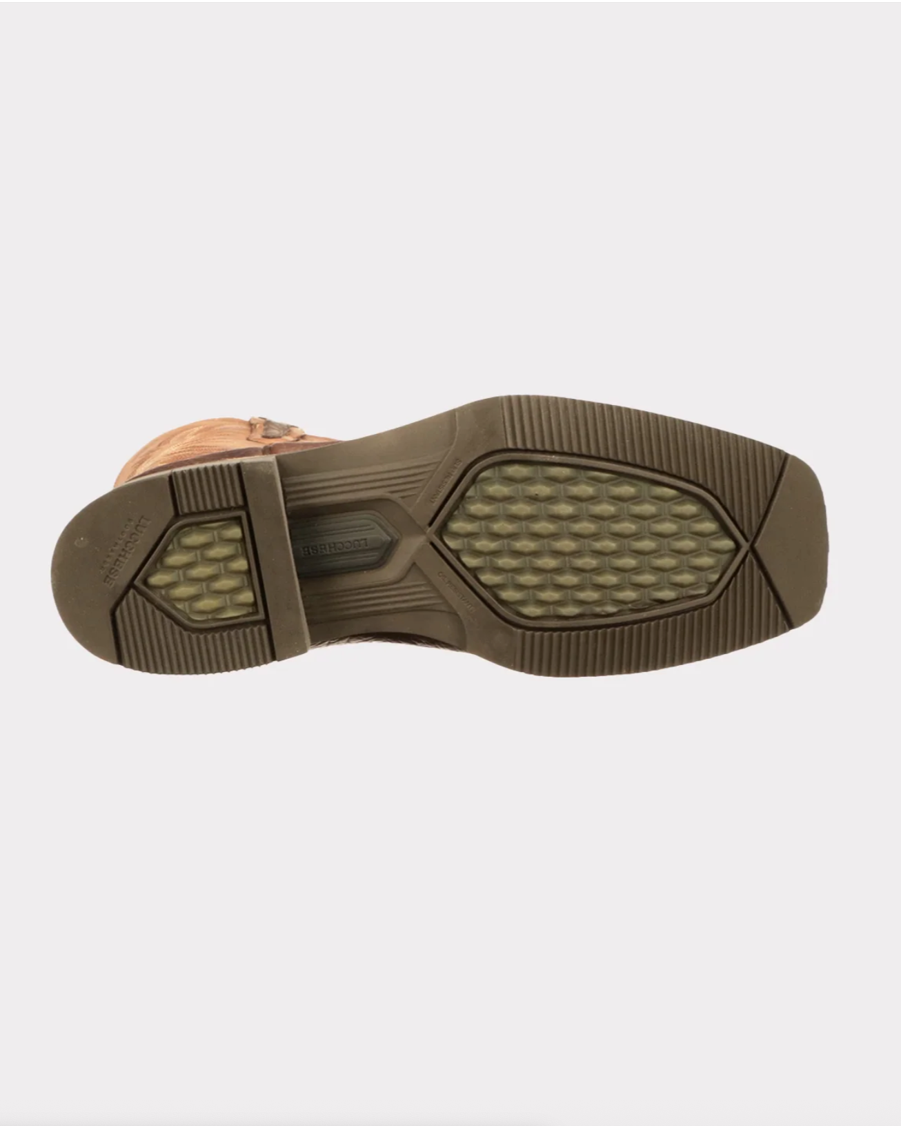 Close-up of a shoe sole with tread pattern on a white background