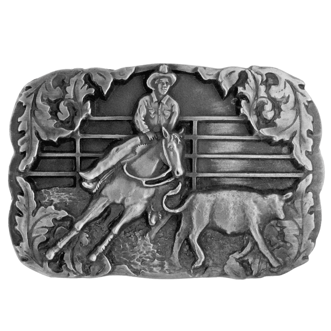 Western Express: Aluminum Belt buckle with a cowboy and horse design - Texas Western New Zealand