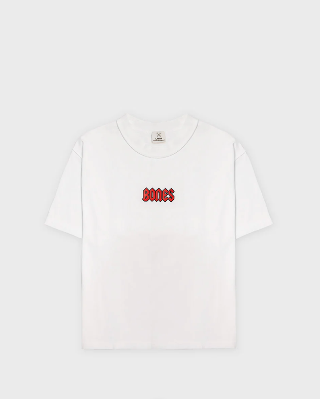 Billy Bones Club: "Squealer Inverse" Unisex Cotton Tee Shirt in white with a red "bones" graphic on the front in red - Texas Western New Zealand