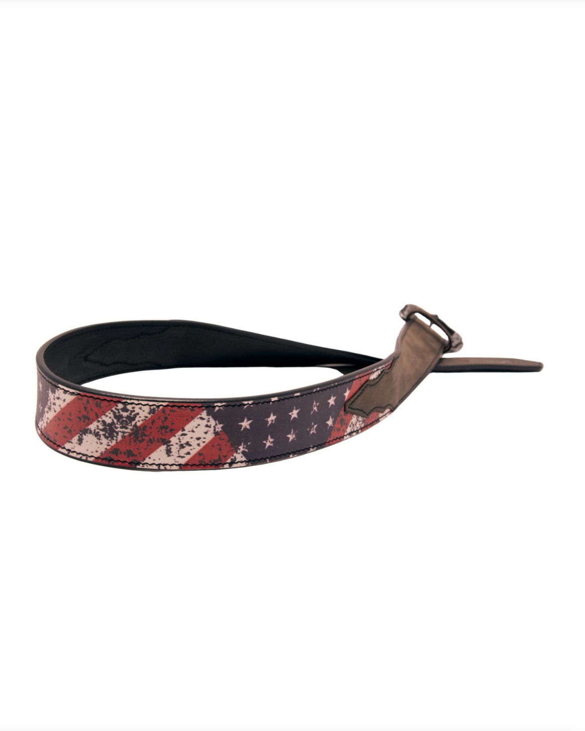 Leather belt with American flag pattern on a white background