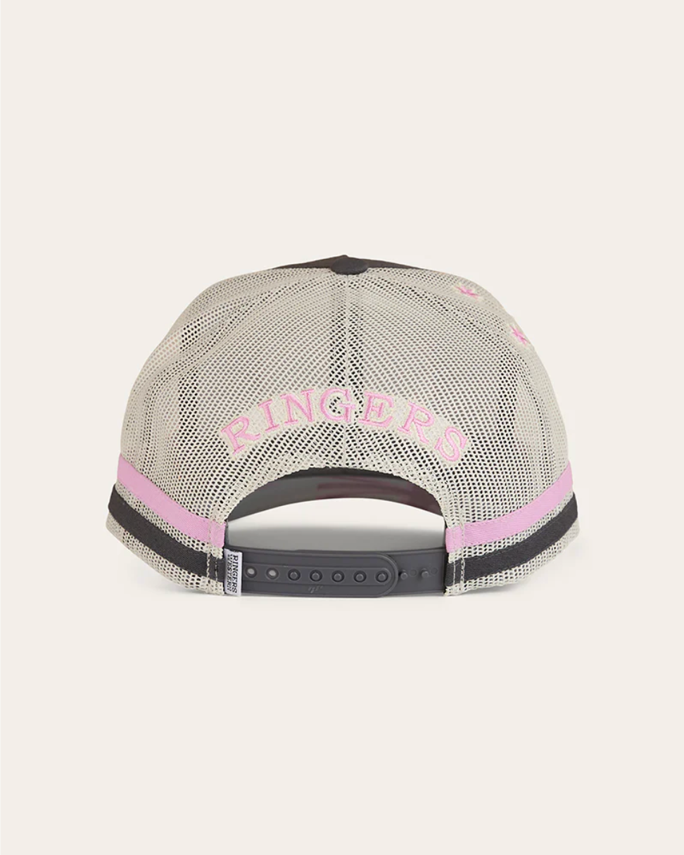 Ringers Western: "Country Club: Trucker Cap in Denim and Pink with "country club" embroidery - Texas Western New Zealand