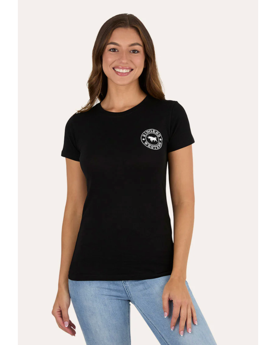 Ringers Western: Woman's 100% Good Earth Cotton Signature Bull Tee in Black and White - Texas Western New Zealand