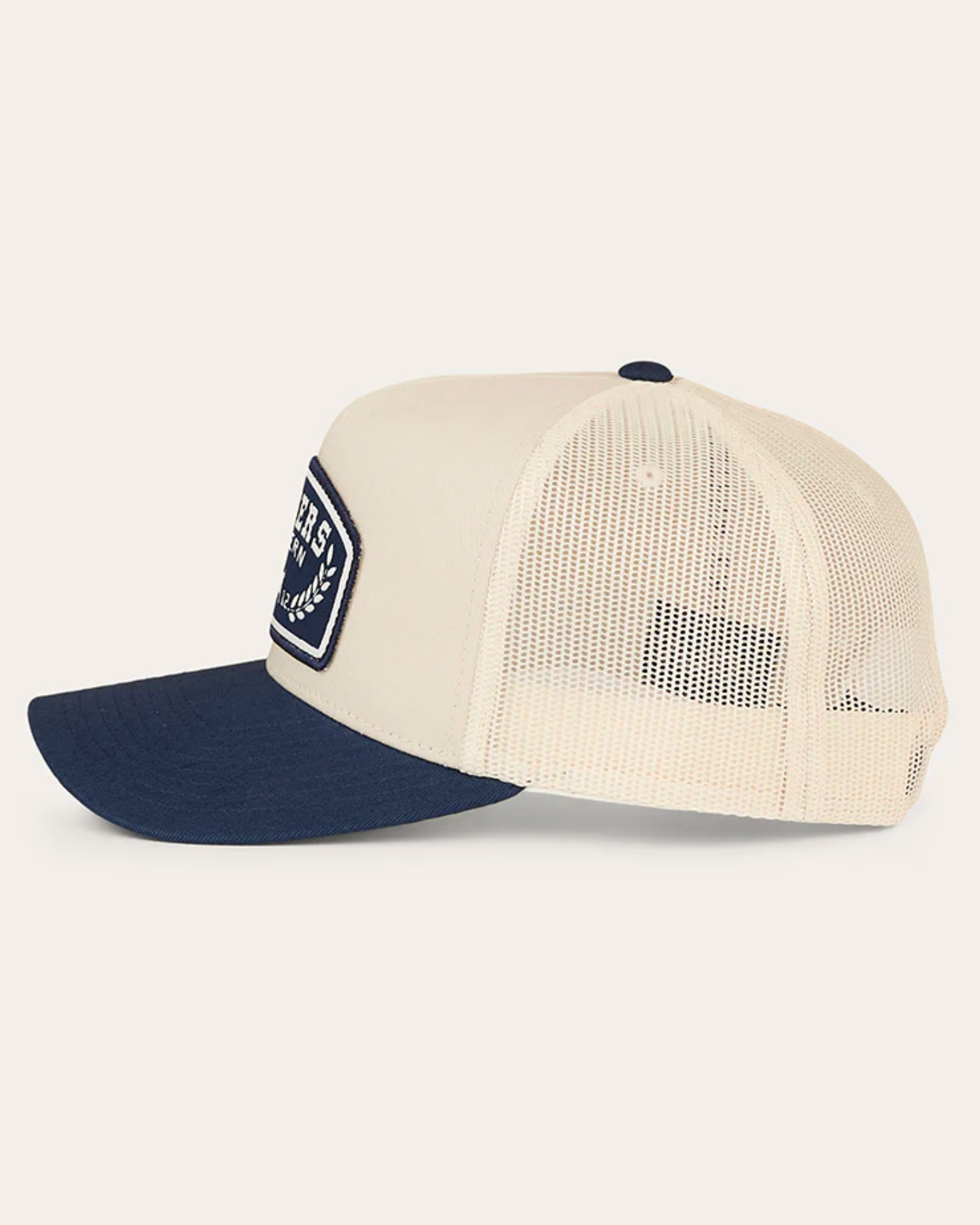Ringers Western: Wheatbelt Trucker Cap in Navy and Cream featuring western embroidery - Texas Western New Zealand
