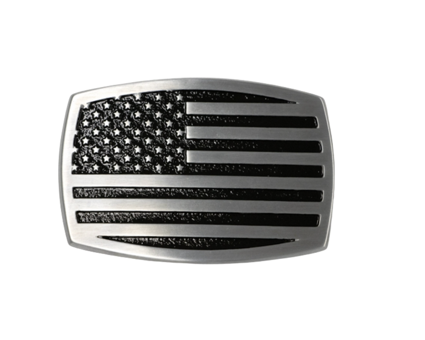 The American Flag Brushed Metal Western Buckle proudly displays the stars and stripes in a sleek brushed satin finish, blending patriotism with classic Western style.
