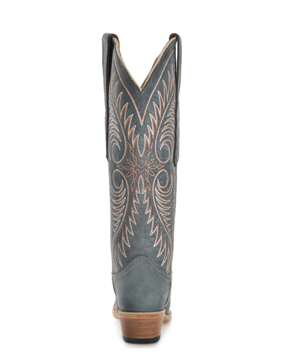 Circle G: Woman's Snip Toe Leather Cowboy Boots in Distressed Blue with western embroidery in tan - Texas Western New Zealand