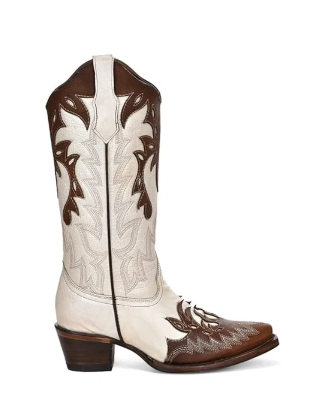 Circle G: Womans leather cowboy boots in the colour cream, with brown western overlay details - Texas Western New Zealand