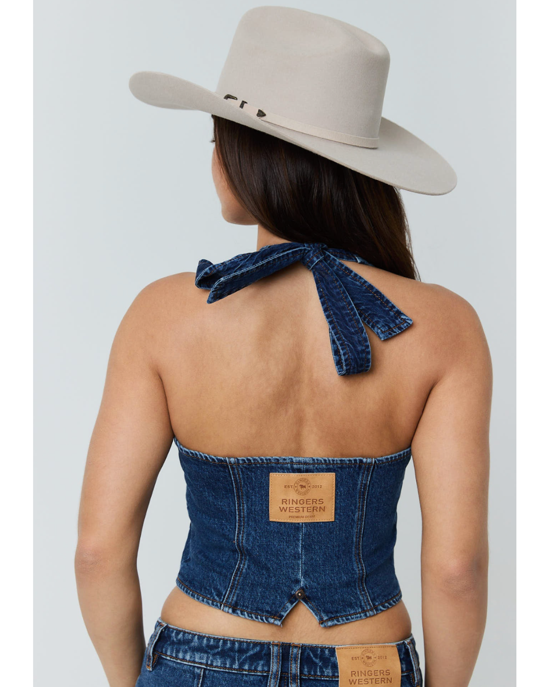 Ringers Western: Annabelle Button Front Denim Halter Vest - Texas Western Apparel New Zealand