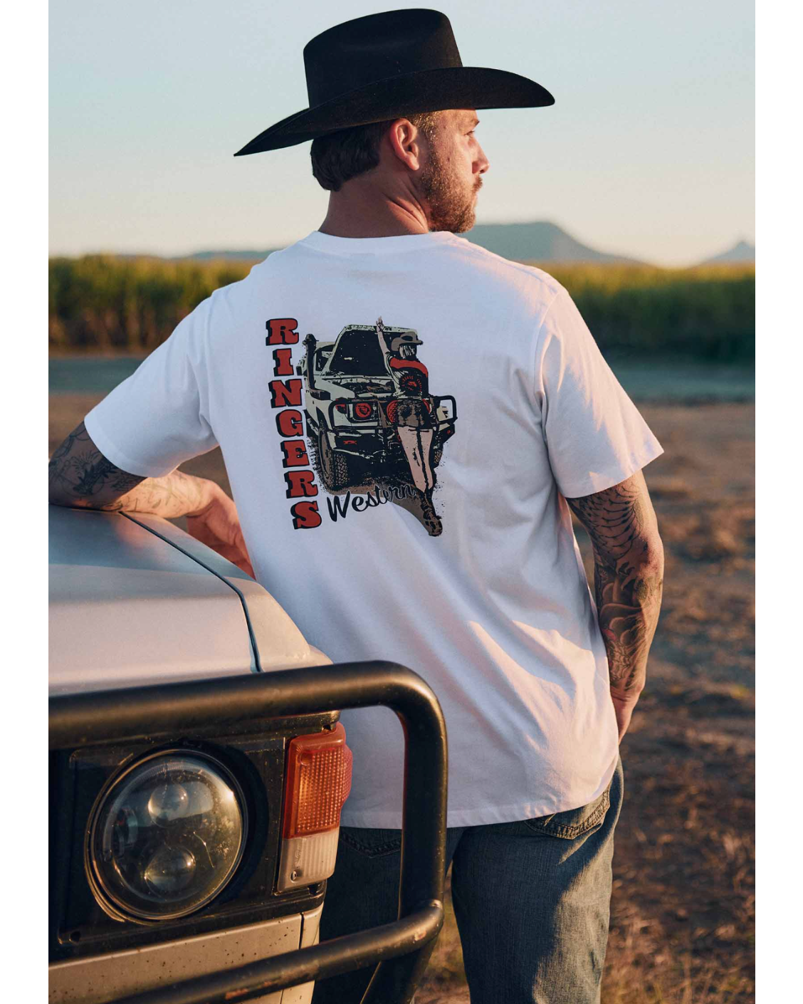 Ringers Western: Mens 100% Cotton Tee Shirts with a western graphic on the back - Texas Western Apparel New Zealand