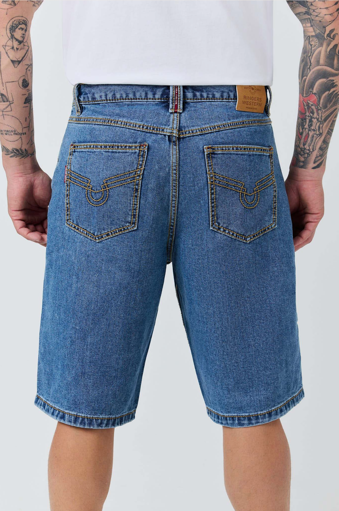 Ringers Western: Mens 100% Cotton knee length denim shorts in classic blue - Texas Western New Zealand