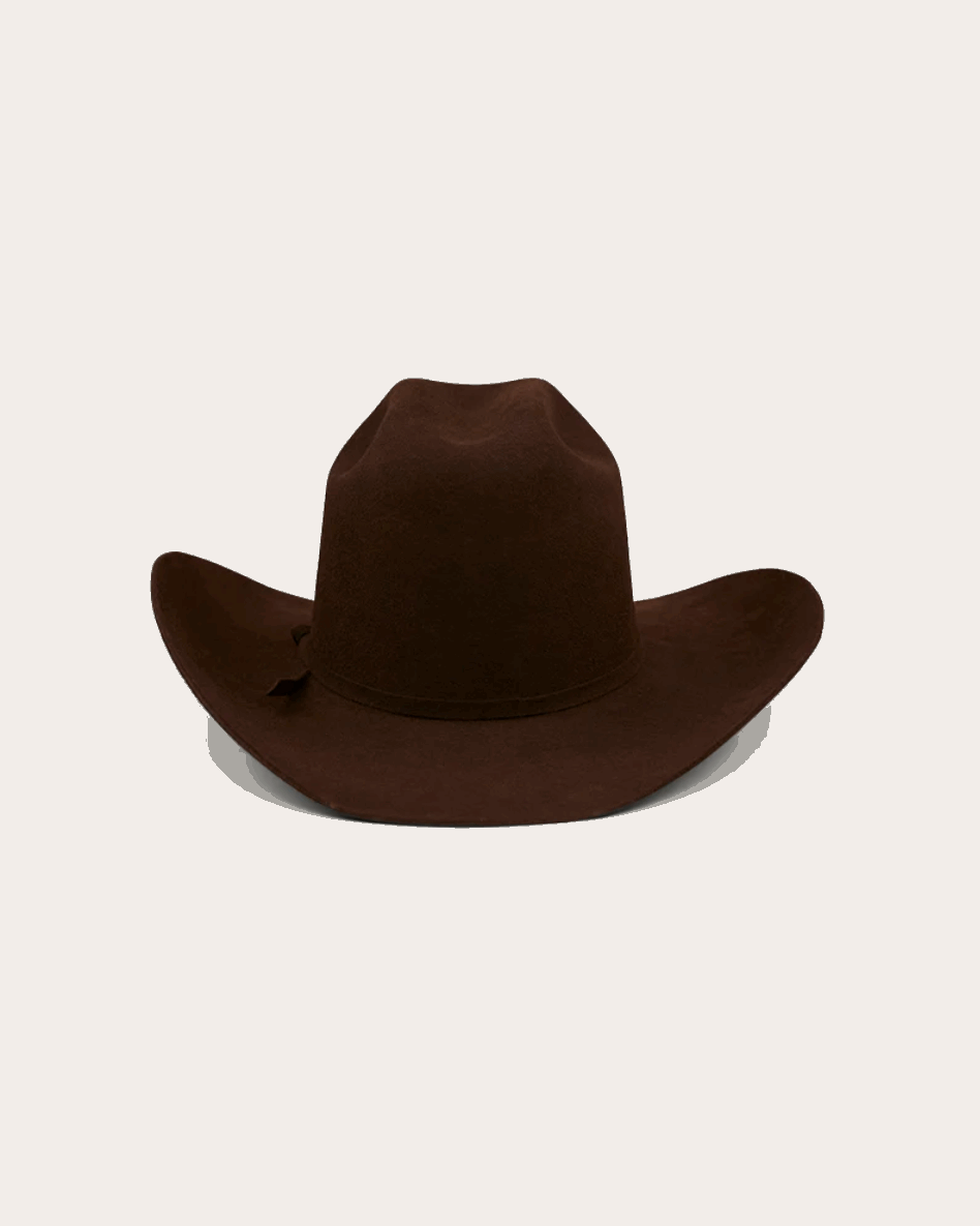 A classic charcoal cowboy hat by Ringers Western, made of premium wool felt with a structured crown and a wide, upturned brim. A matching charcoal hatband adds a refined touch.