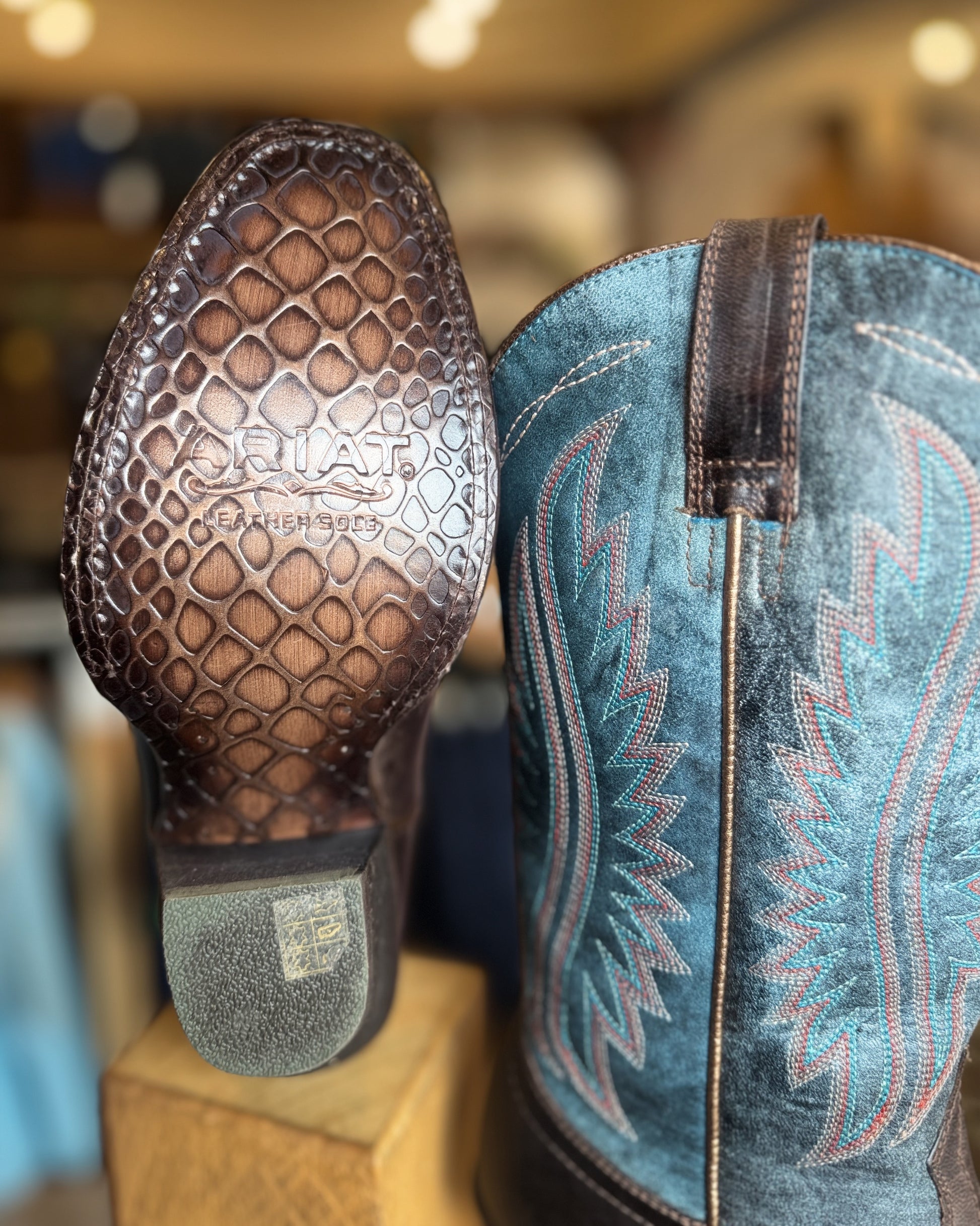 Ariat: Woman's Leather Cowboy Boots in Brown and Blue - Texas Western Apparel New Zealand