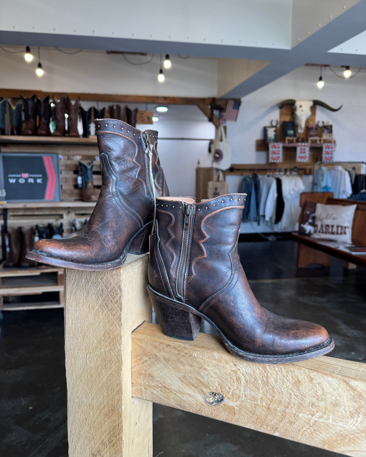 PRE LOVED - Lucchese Maple Cord Studded Bootie