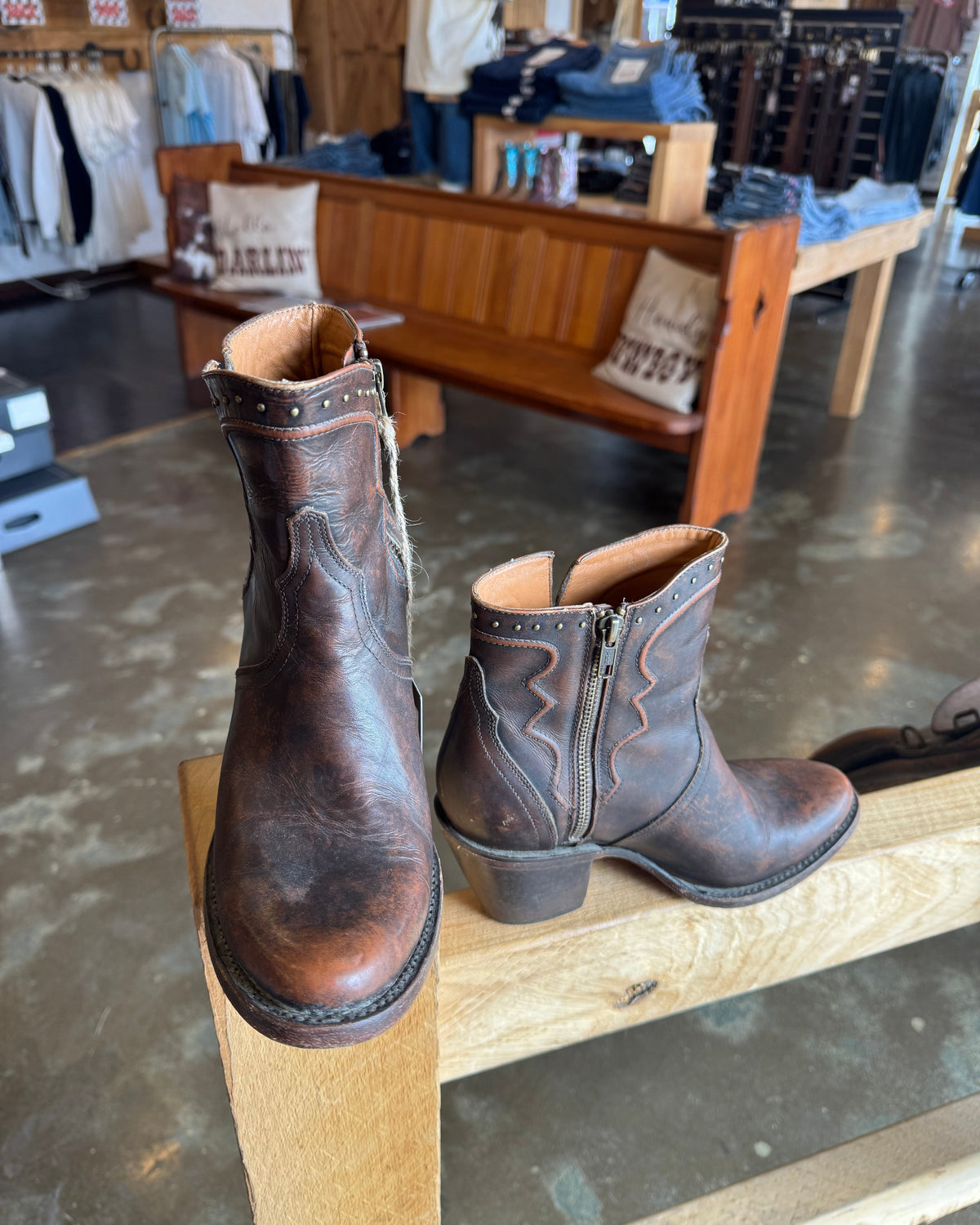 PRE LOVED - Lucchese Maple Cord Studded Bootie