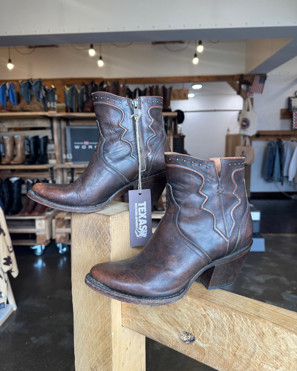 PRE LOVED - Lucchese Maple Cord Studded Bootie