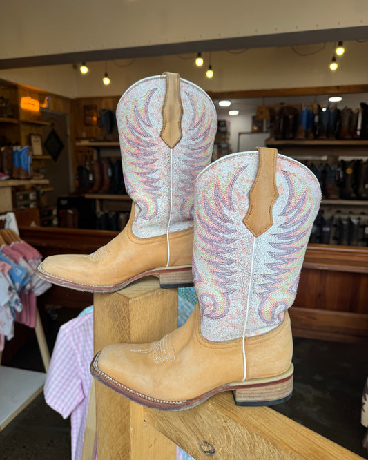PRE LOVED - Youth Tan/White Embroidery Cowgirl Boots