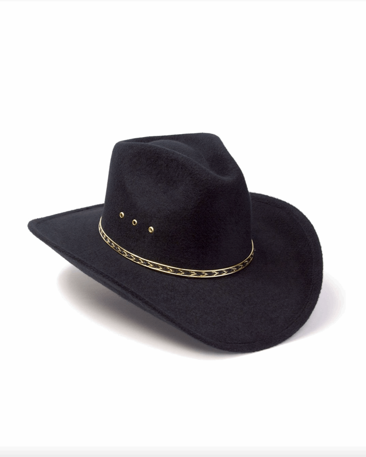 Black Felt Finished Pinch Front w Gold Hat Band