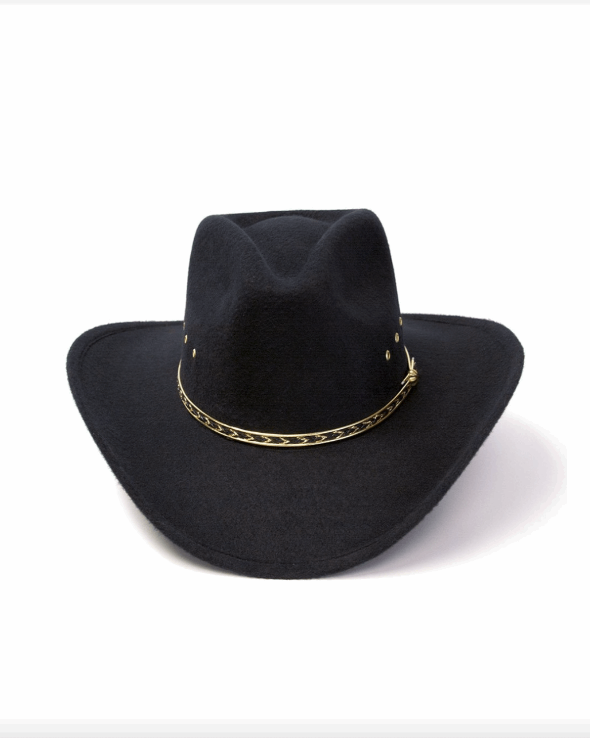 Black Felt Finished Pinch Front w Gold Hat Band