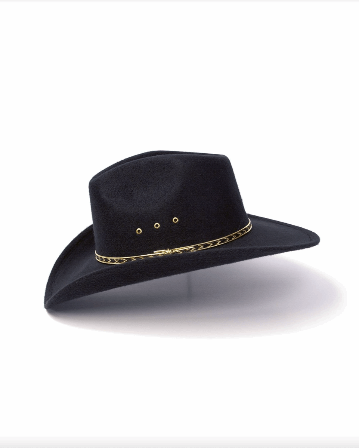 Black Felt Finished Pinch Front w Gold Hat Band