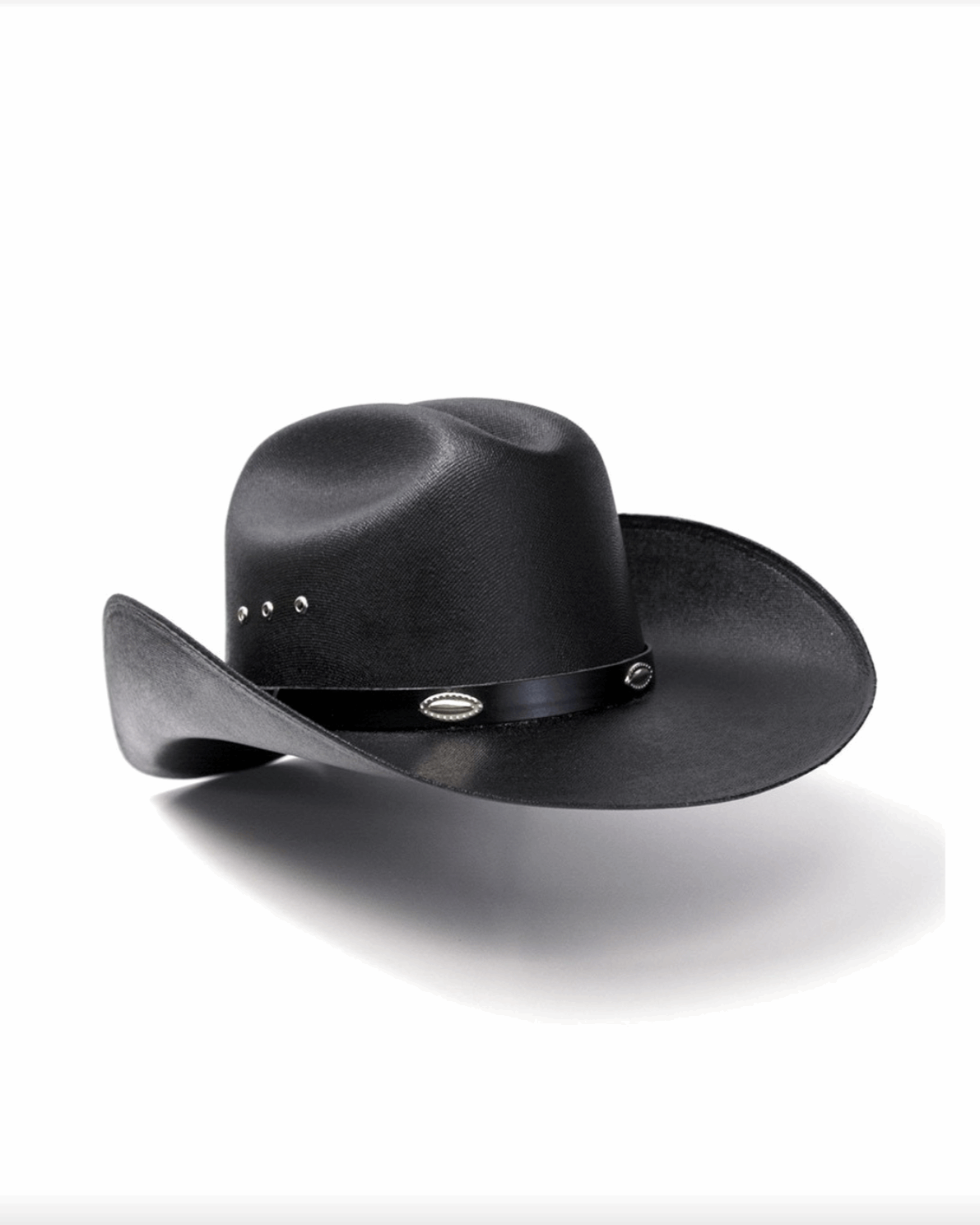 Black Straw Western Cattleman Hat w Silver Conchos