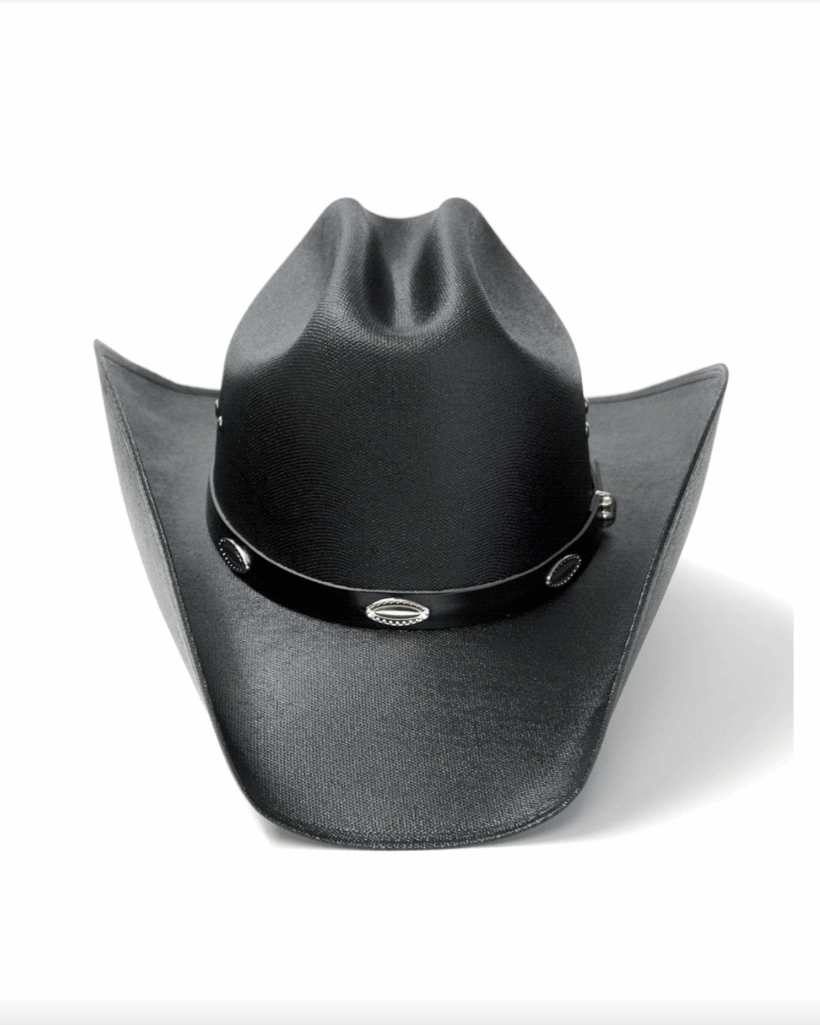 Black Straw Western Cattleman Hat w Silver Conchos