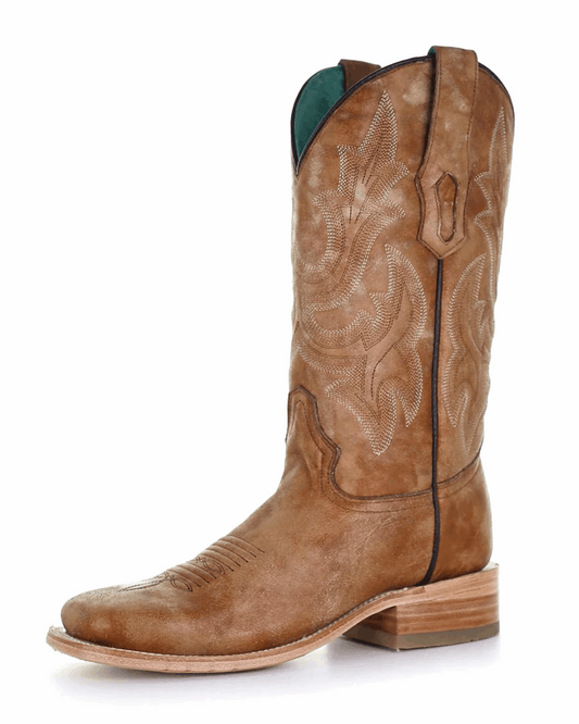 Corral: Woman's Square Toe Leather Cowboy Boots in tan with tan western stitching - Texas Western New Zealand