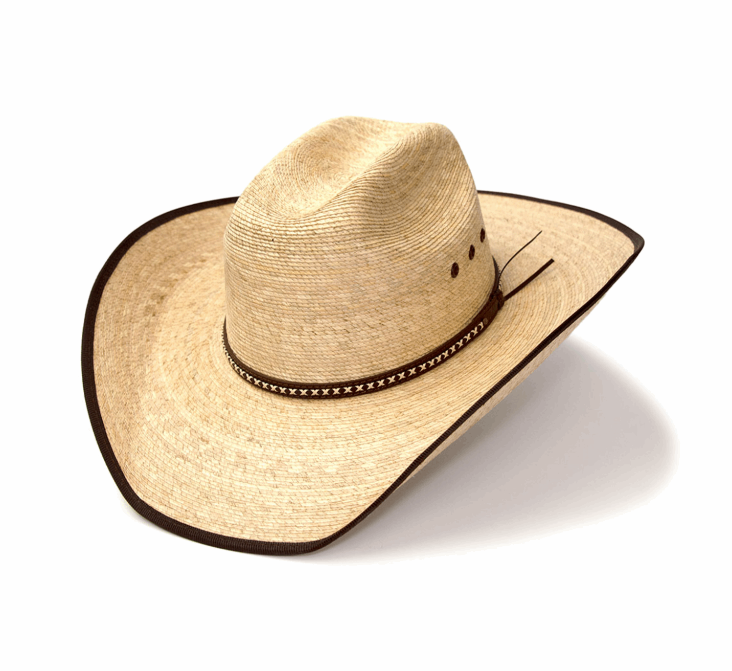 Palm Straw Hat, with Brown Trim