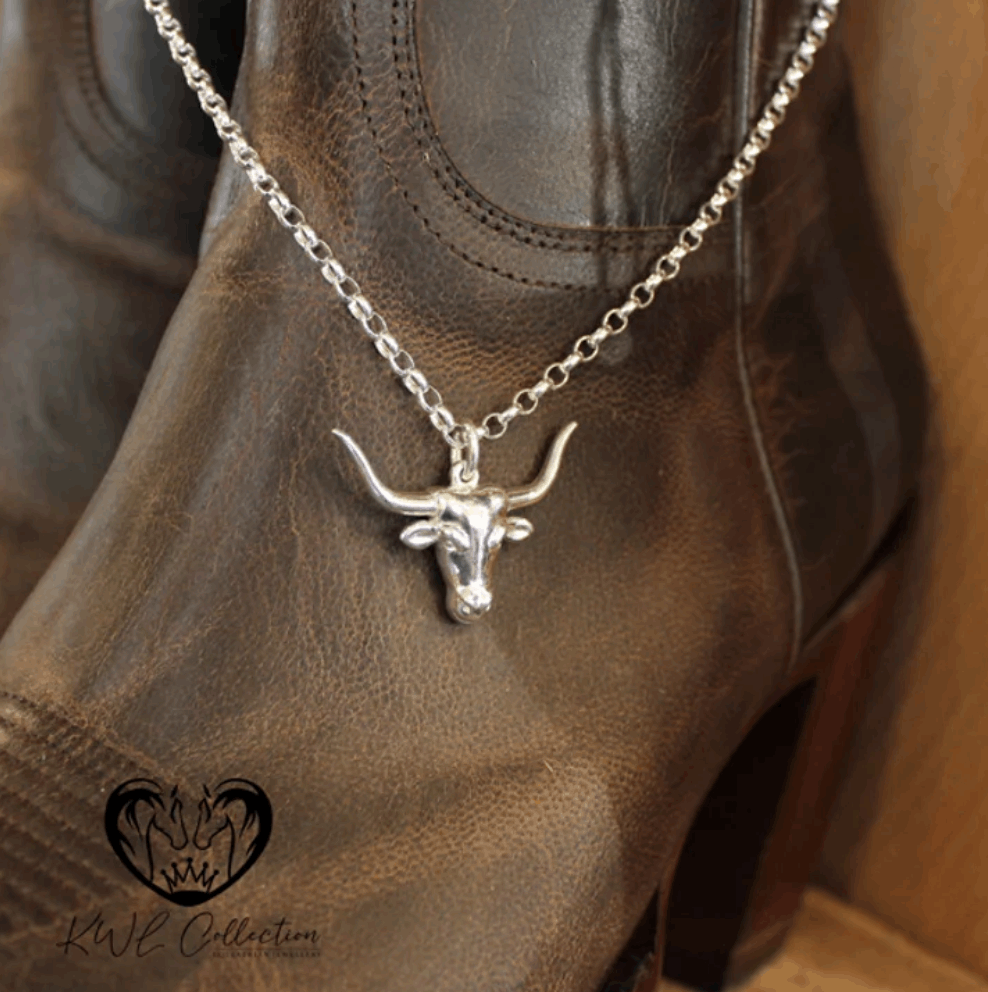 KWL: Sterling Silver LongHorn Cow Skull pendant - P418