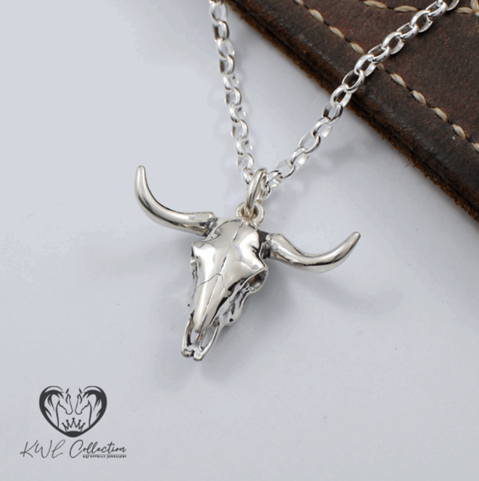 KWL: Sterling Silver LongHorn Cow Skull pendant - P415