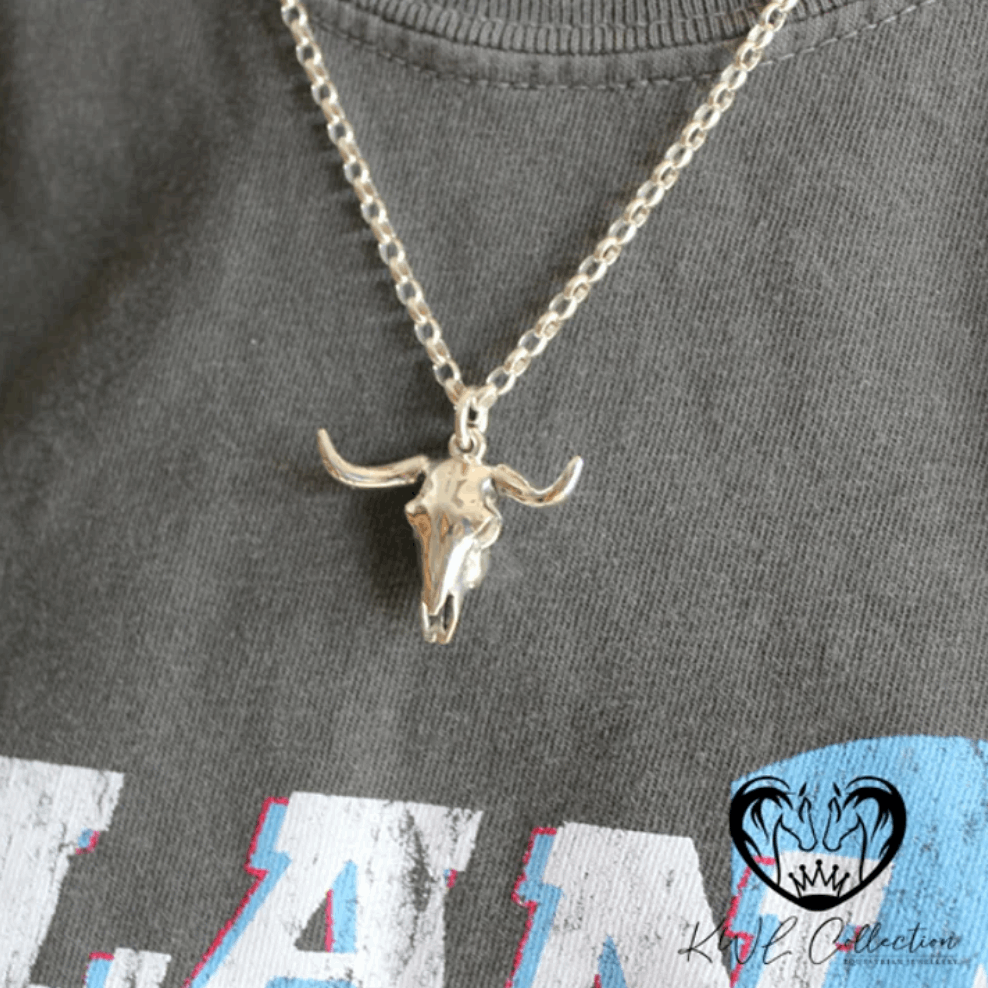 KWL: Sterling Silver LongHorn Cow Skull pendant - P415