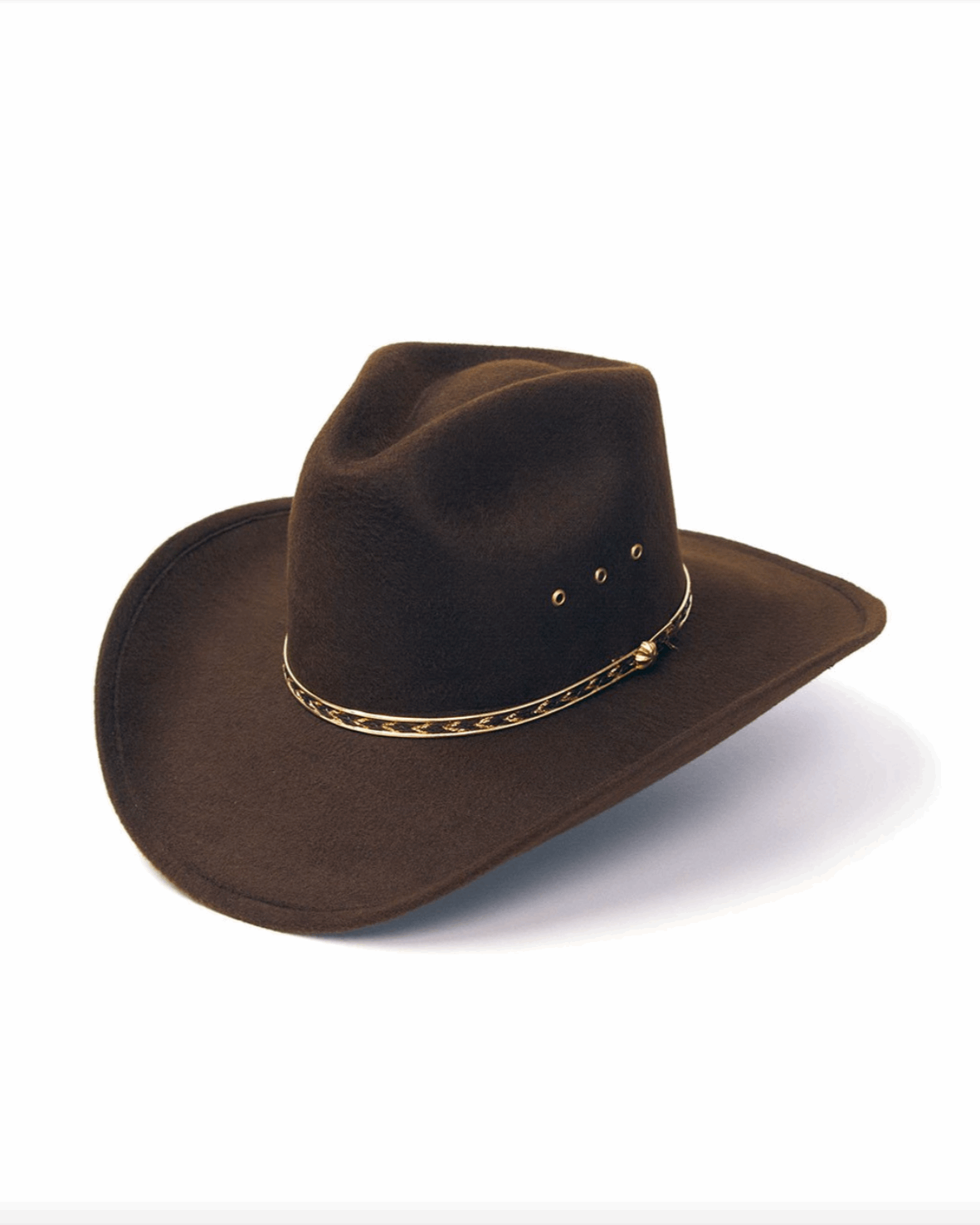 Brown Felt Finished Pinch Front w Gold Hat Band