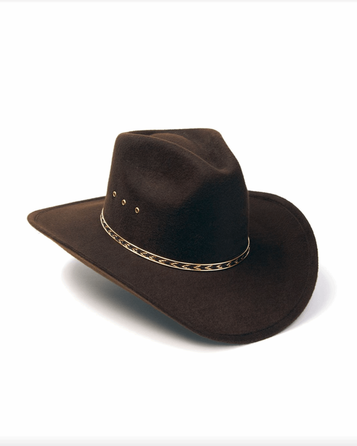 Brown Felt Finished Pinch Front w Gold Hat Band