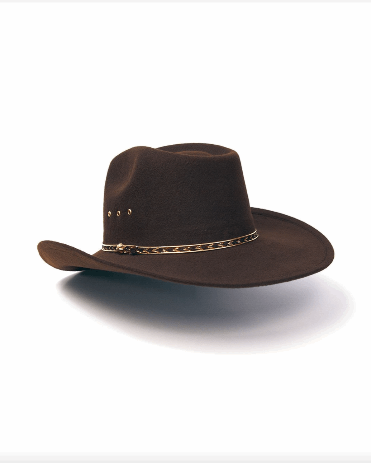 Brown Felt Finished Pinch Front w Gold Hat Band