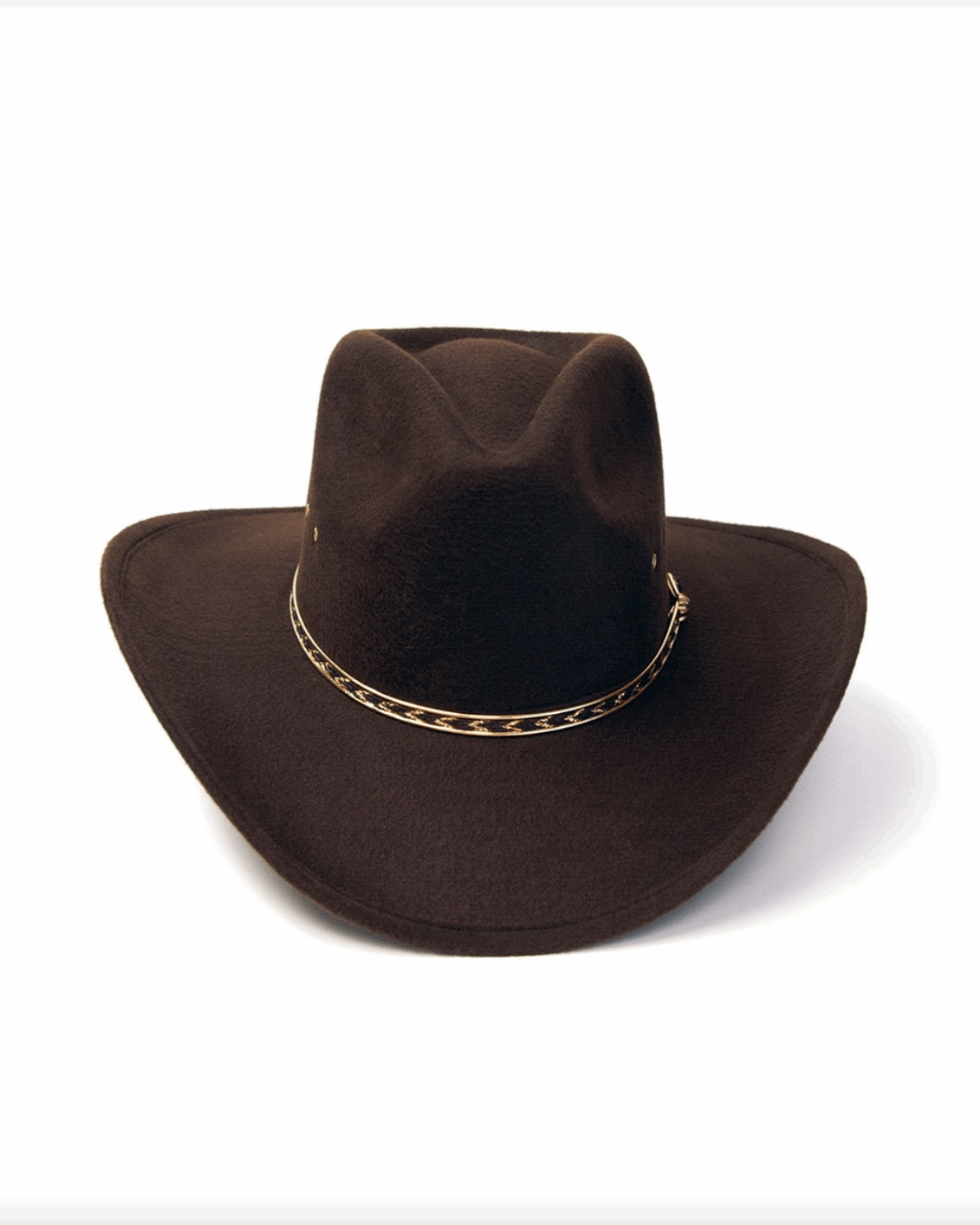 Brown Felt Finished Pinch Front w Gold Hat Band