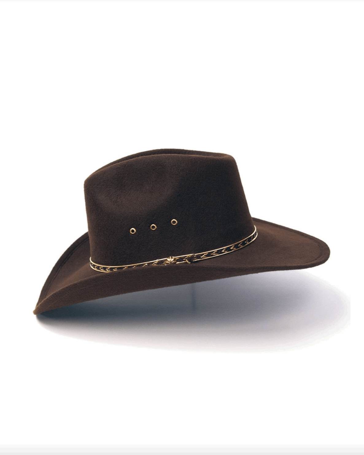 Brown Felt Finished Pinch Front w Gold Hat Band