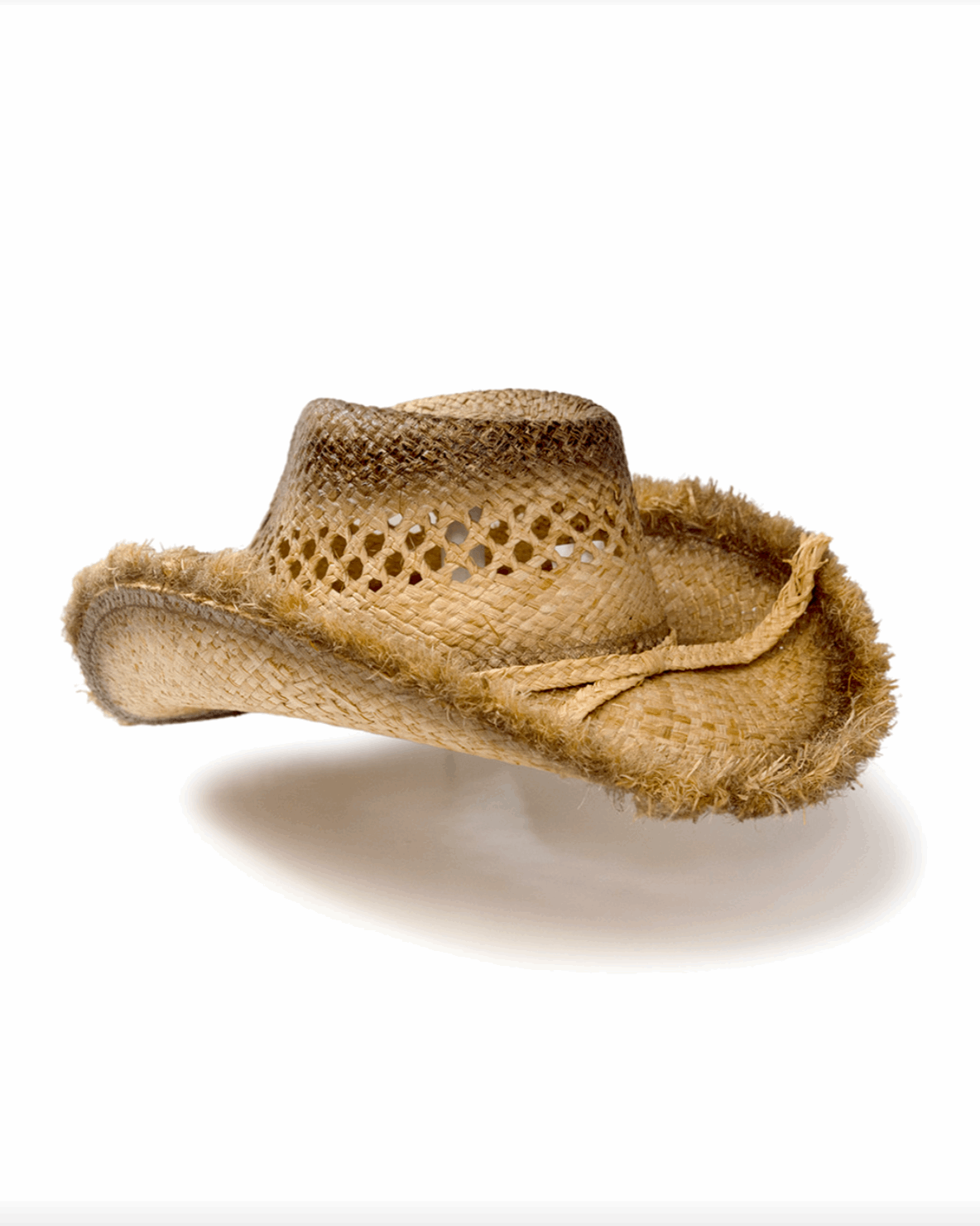 Raffia Straw Pinch Front Hat w Frayed Edge