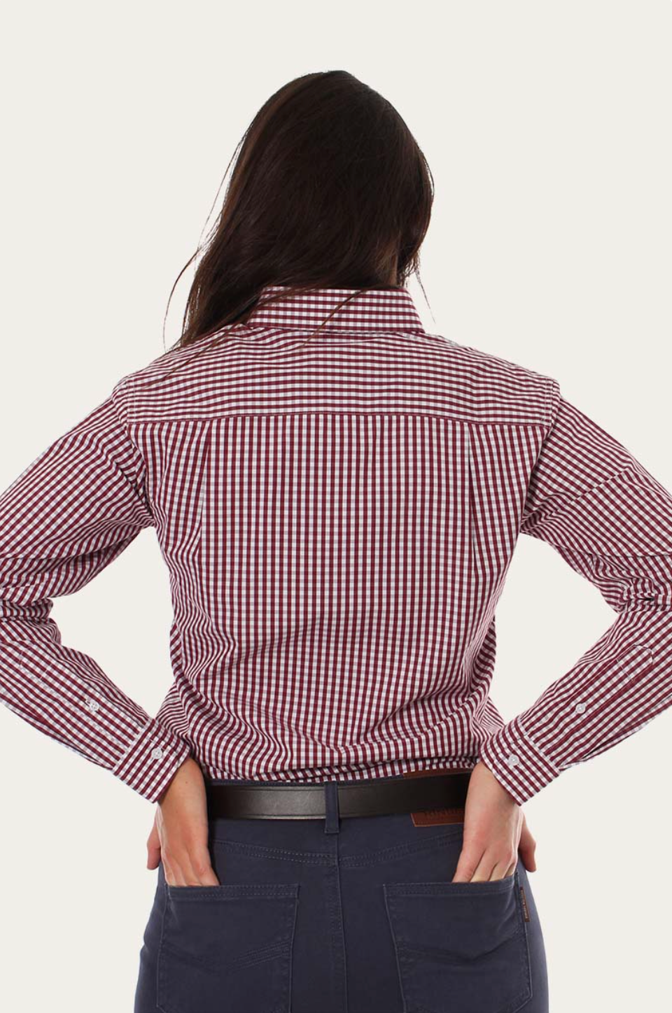 Ringers Western: Ladies Davidson Gingham Check Dress Shirt - Burgundy