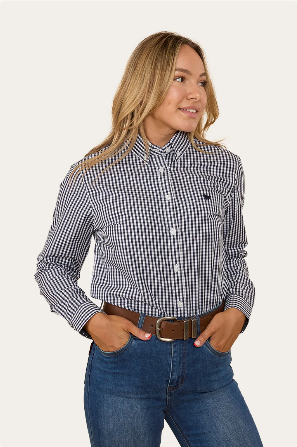 Ringers Western: Ladies Davidson Gingham Dress Shirt -  Navy