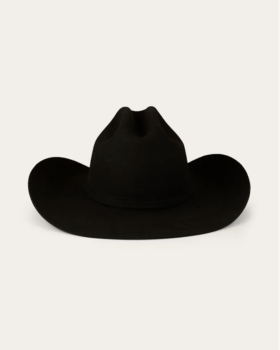 Black cowboy hat on a light gray background