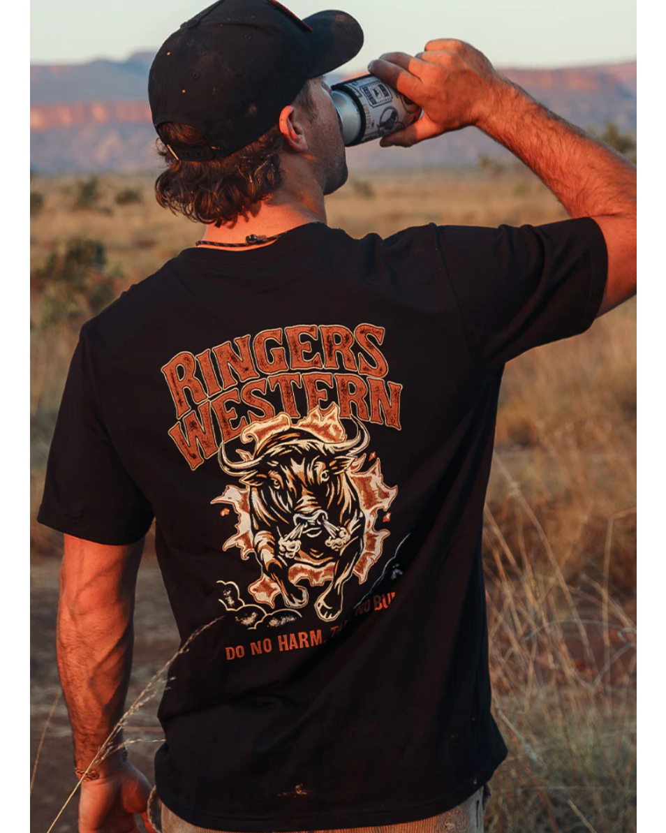 Ringers Western Mens "Do No Harm Take No Bull" cotton Tee - Texas Western New Zealand