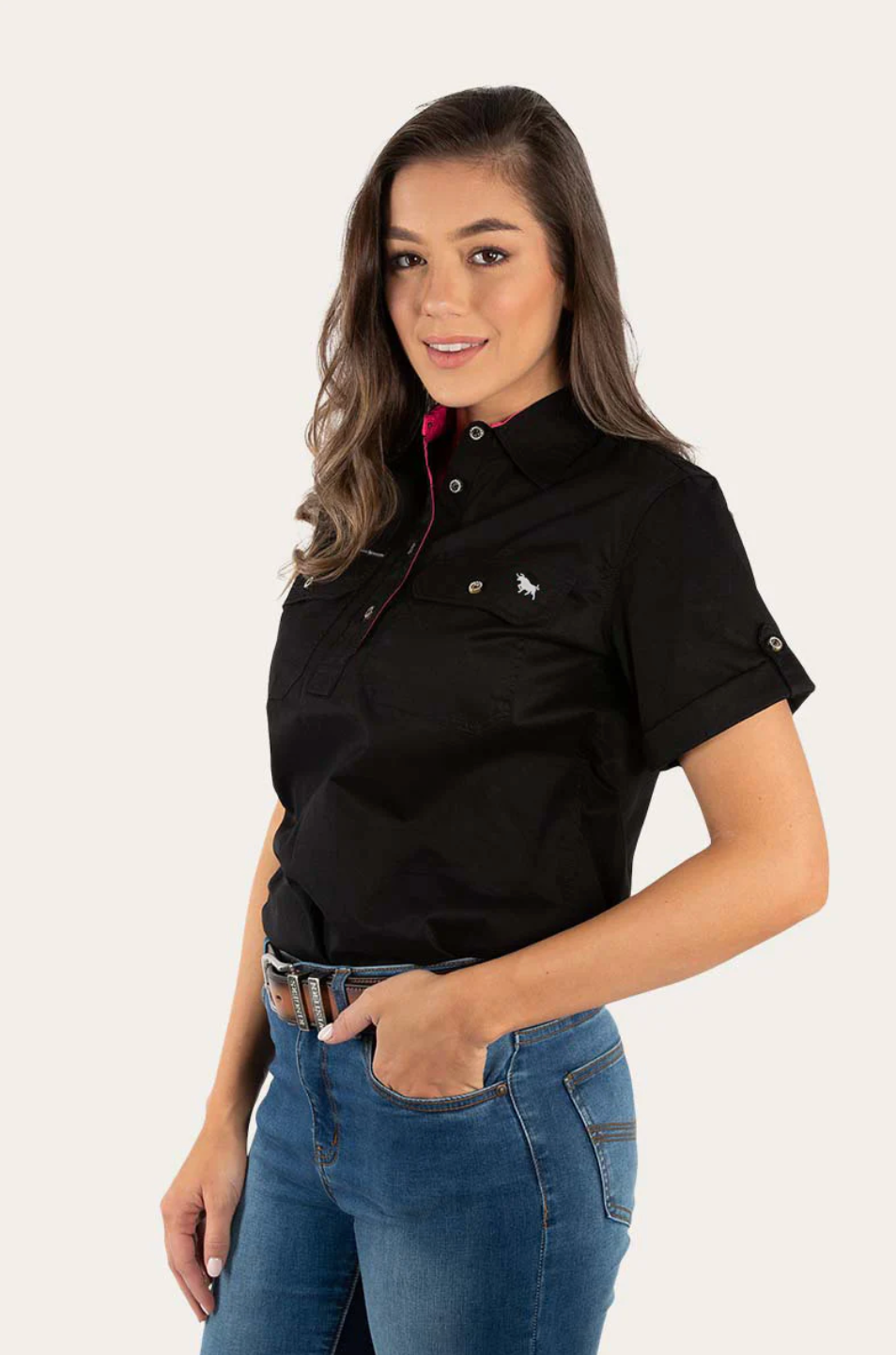 Ringers Western: Jules Short Sleeve Work Shirt - Black