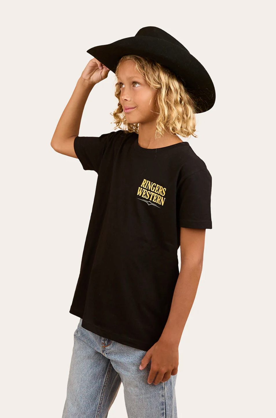 Ringers Western: Kids 100% cotton Workhorse Classic Tee with a truck graphic in black and gold