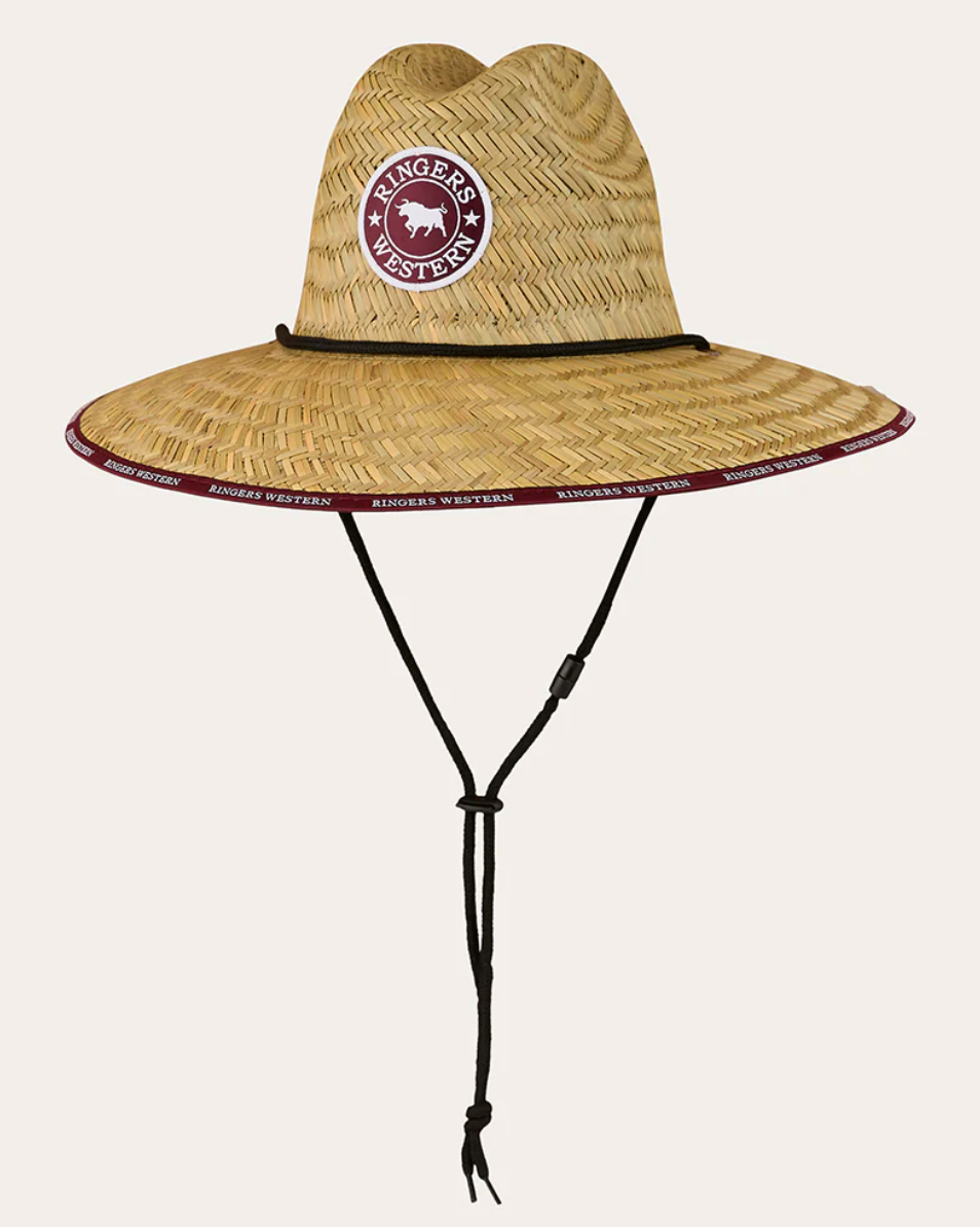 Straw hat with a logo on a white background
