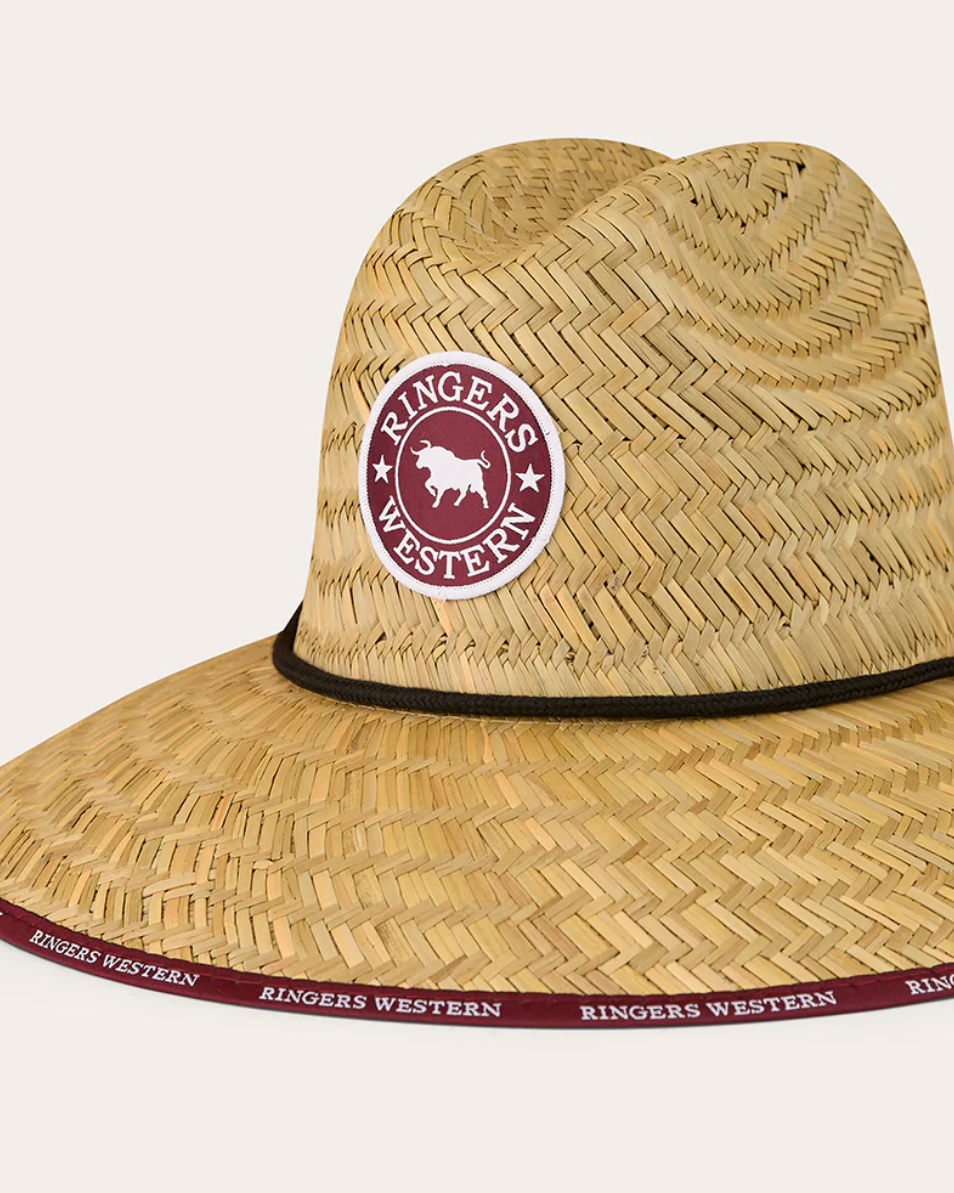 Straw hat with a logo on a white background