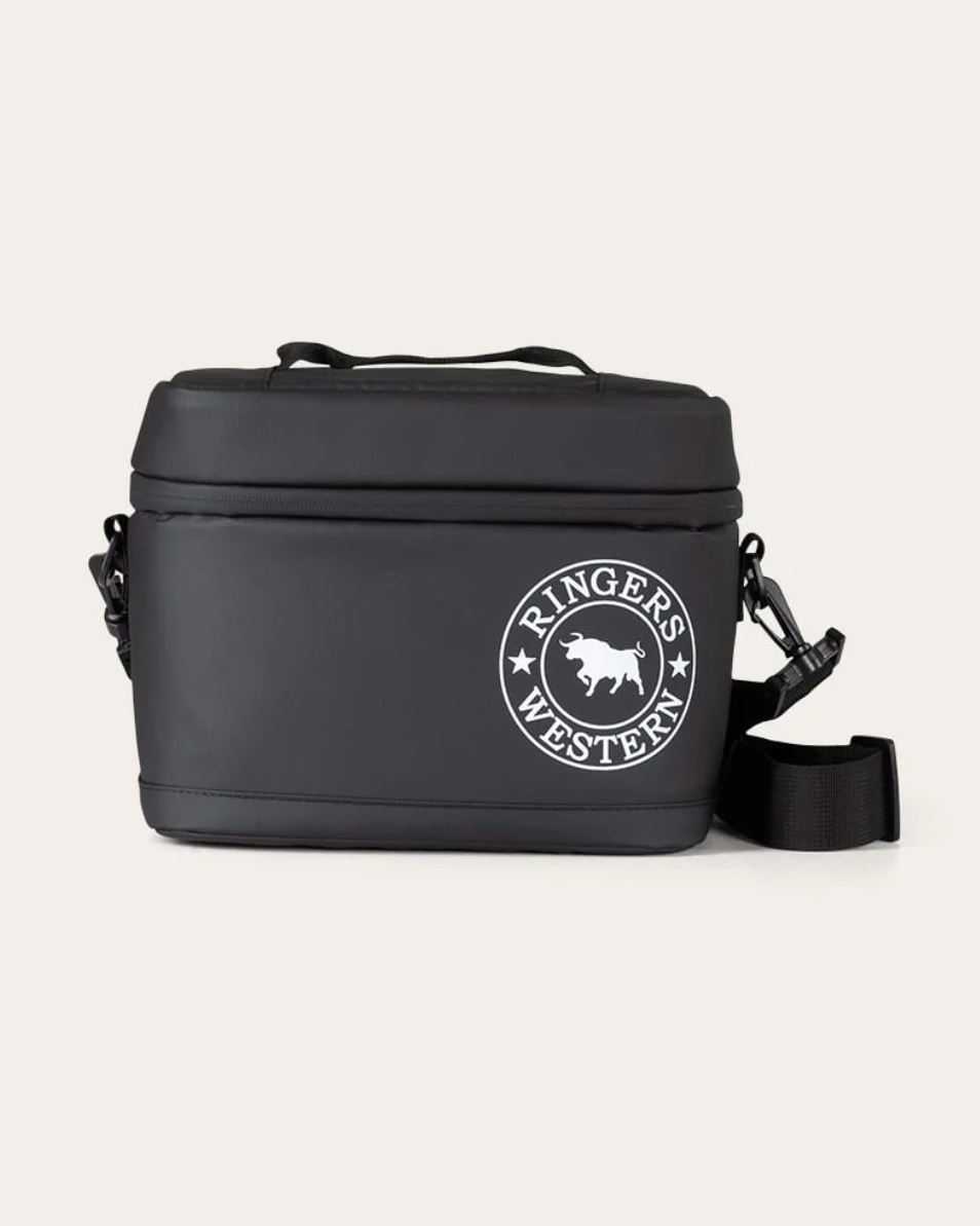 Black bag with a logo on a white background