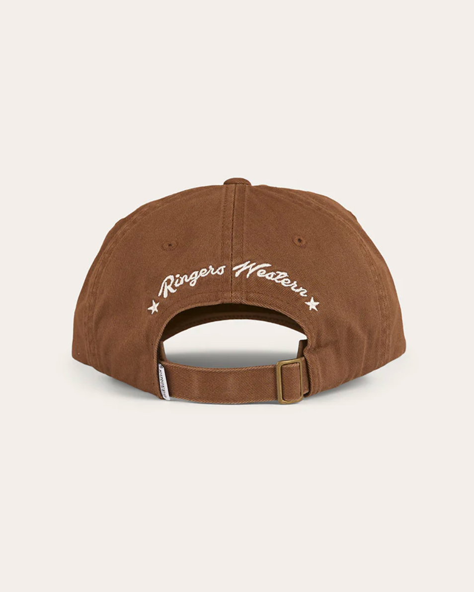 Brown cap with 'Ringers Western' embroidery on a beige background